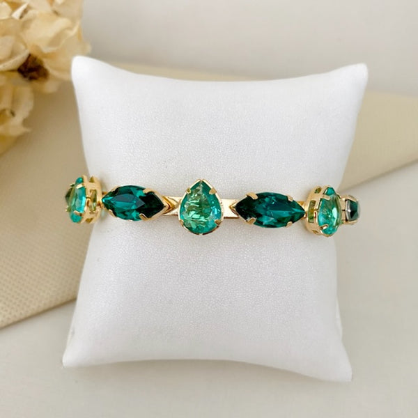 Bracelete Letícia de Pedraria Tons de Verde Dourado