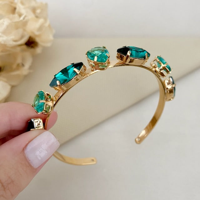 Bracelete Letícia de Pedraria Tons de Verde Dourado