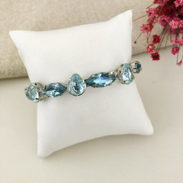 Bracelete Letícia de Pedraria Azul Jeans Prata