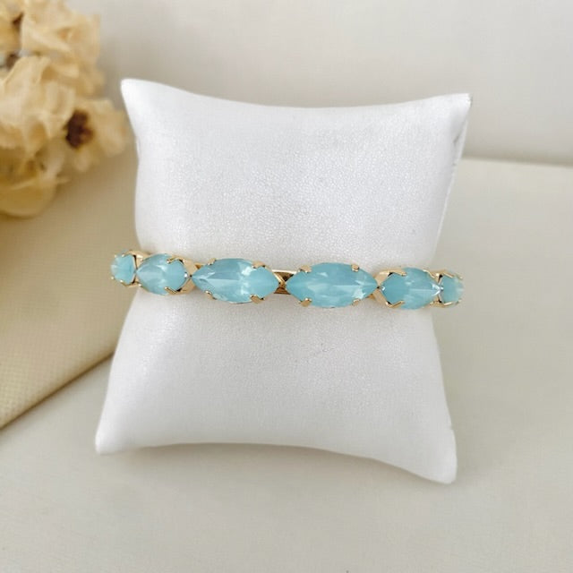 Bracelete Navete de Pedraria Azul Aquac Dourado