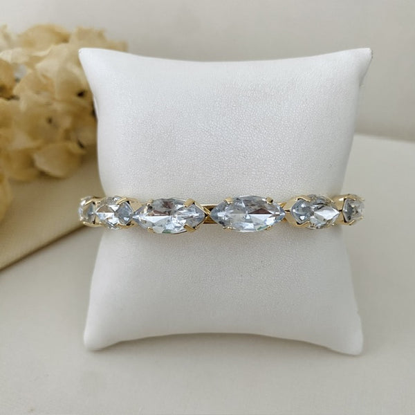 Bracelete Navete de Pedraria Cristal Dourado