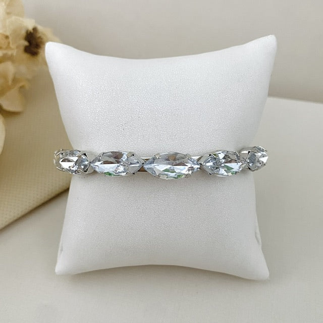 Bracelete Navete de Pedraria Cristal Prata