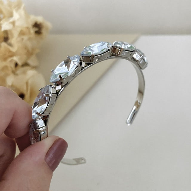 Bracelete Navete de Pedraria Cristal Prata
