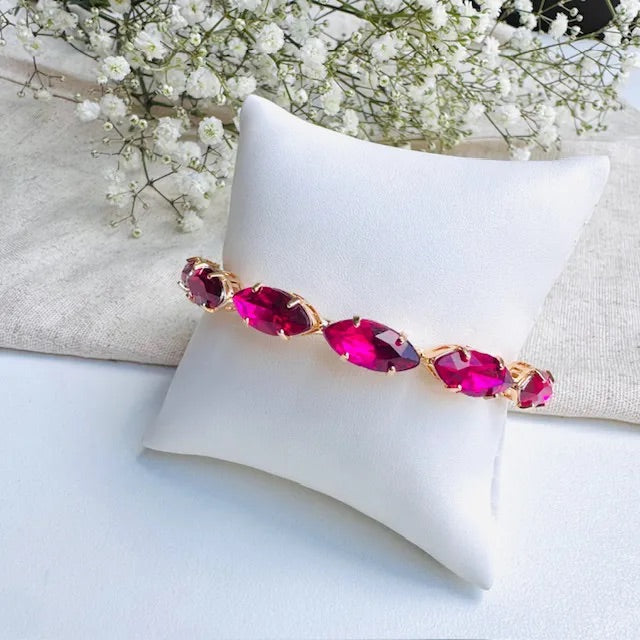 Bracelete Navete de Pedraria Pink Dourado