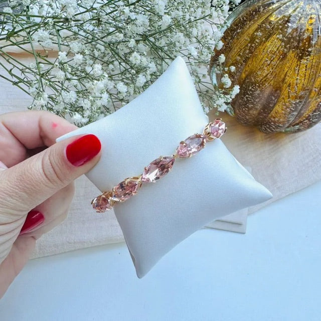 Bracelete Navete de Pedraria Rosa Nude Dourado