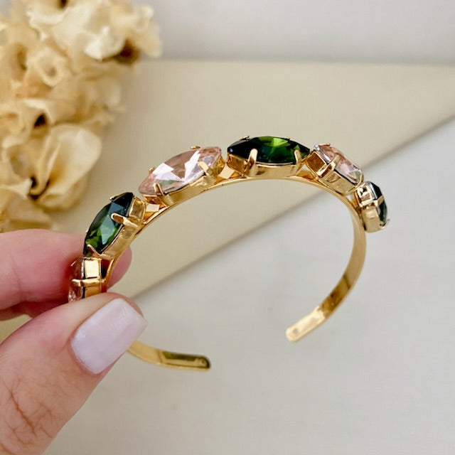 Bracelete Navete Verde Oliva Com Nude