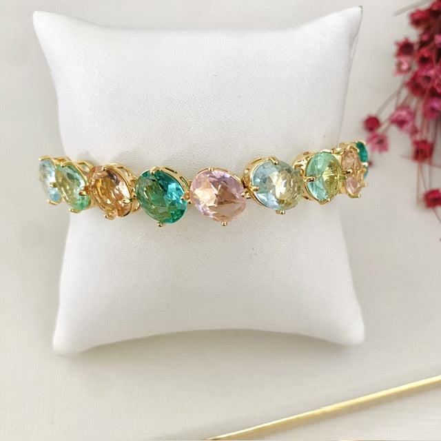 Bracelete Oval Zinnia de Zircônia Collor Dourado