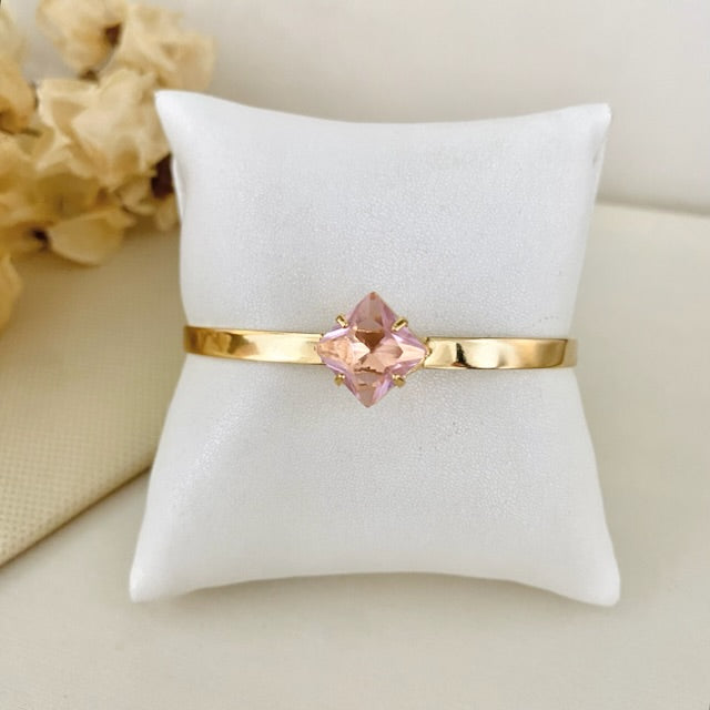 Bracelete Square de Zircônia Rosa Dourado