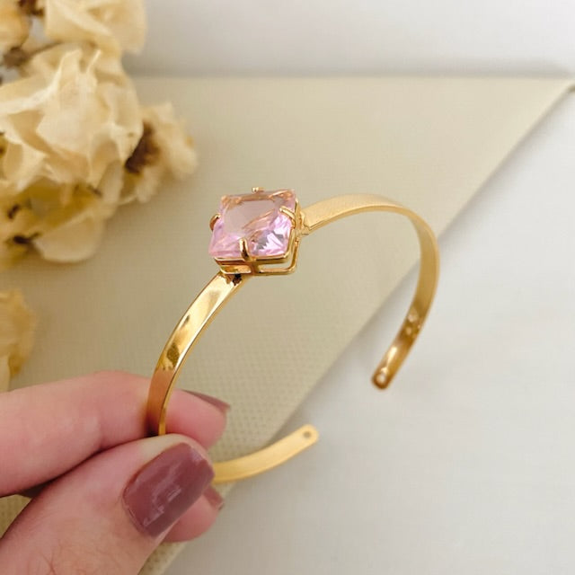 Bracelete Square de Zircônia Rosa Dourado