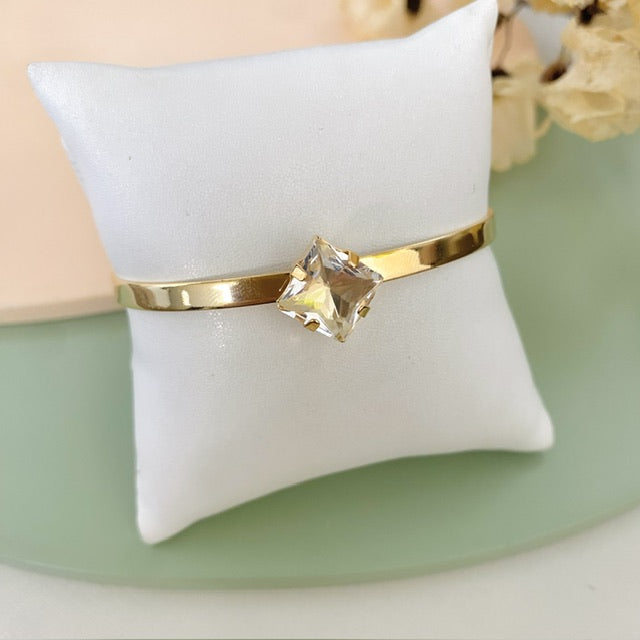 Bracelete Square de Zircônia Cristal Dourado