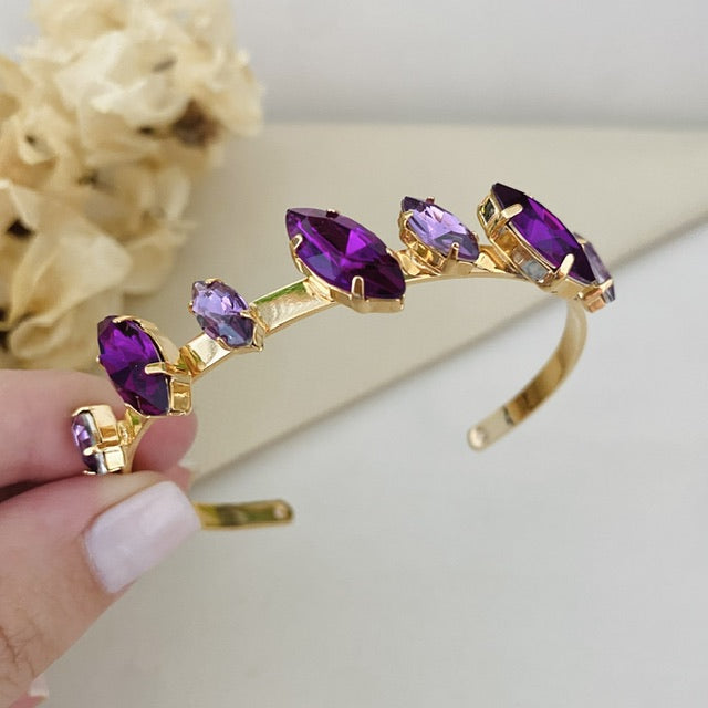 Bracelete Áster de Pedraria Tons de Roxo Dourado