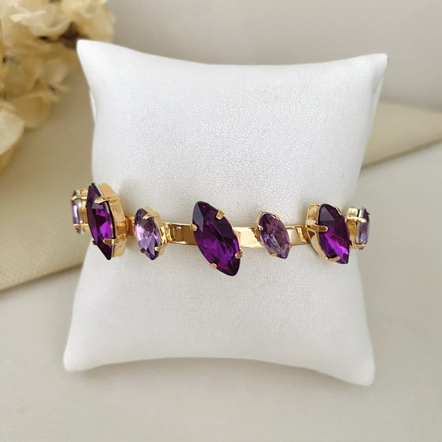 Bracelete Áster de Pedraria Tons de Roxo Dourado