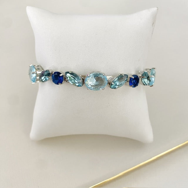 Bracelete Urze de Zircônia Tons de Azul Prata