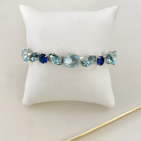 Bracelete Urze de Zircônia Tons de Azul Prata
