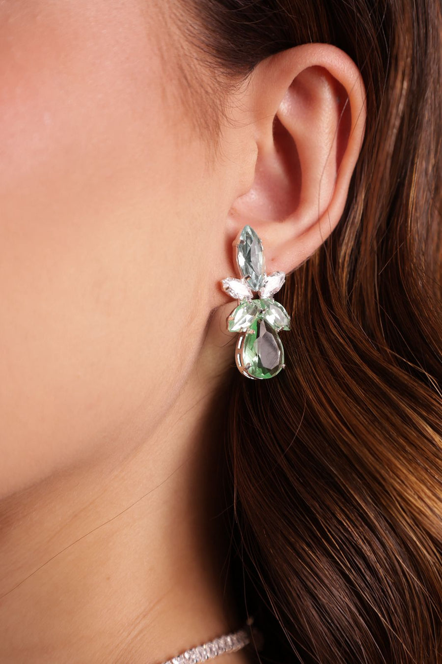 Brinco Areta Menta com Azul  Prata Clara