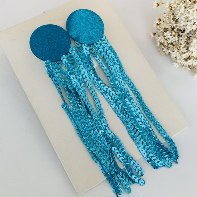 Brinco Botão de Paetês Azul
