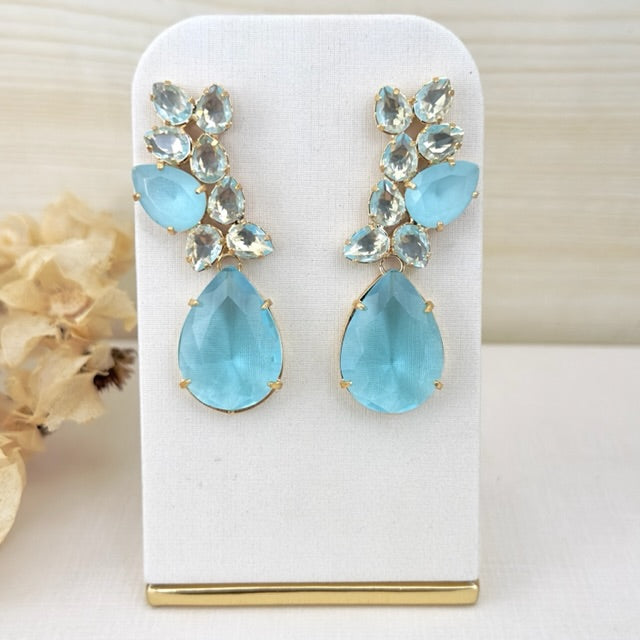 Brinco de Zircônia Cristal com Azul Delma