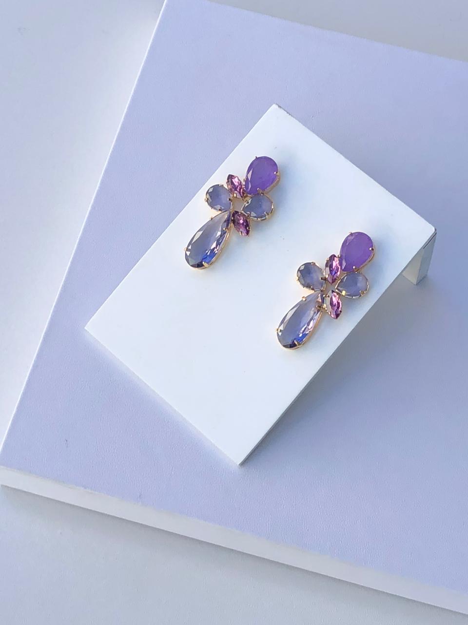 Brinco Drop Purple com Zircônia