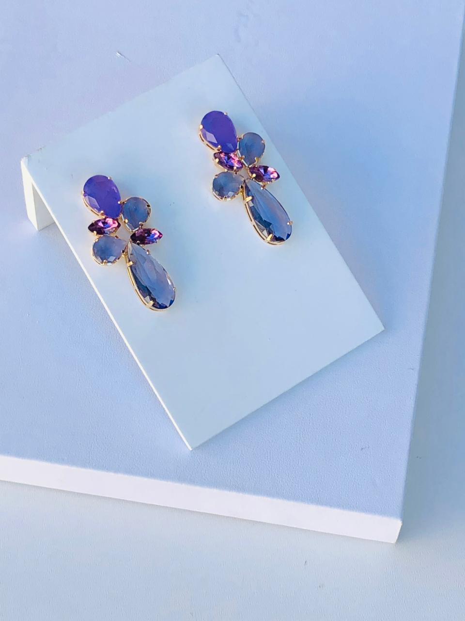 Brinco Drop Purple com Zircônia