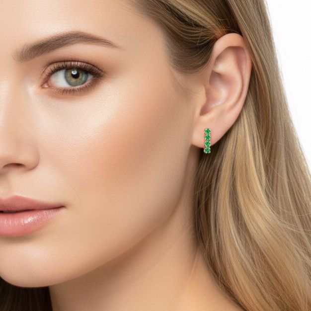 Brinco Ear Hook de Zircônia Esmeralda