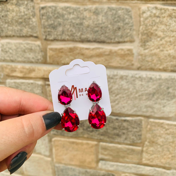 Brinco Gota Duplo Rosa Pink Prata
