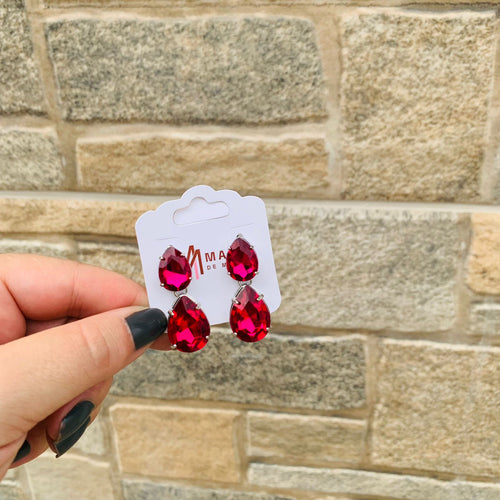 Brinco Gota Duplo Rosa Pink Prata