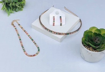 Choker + Brinco + Tiara Rafas de Zircônia