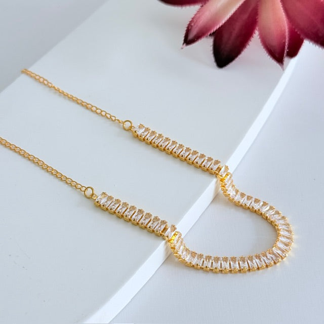 Meia Choker de Zircônia Rafas Cristal Dourada