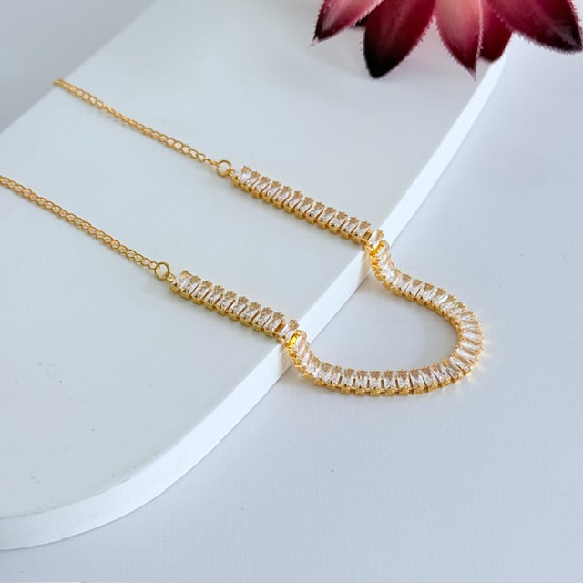 Meia Choker de Zircônia Rafas Cristal Dourada