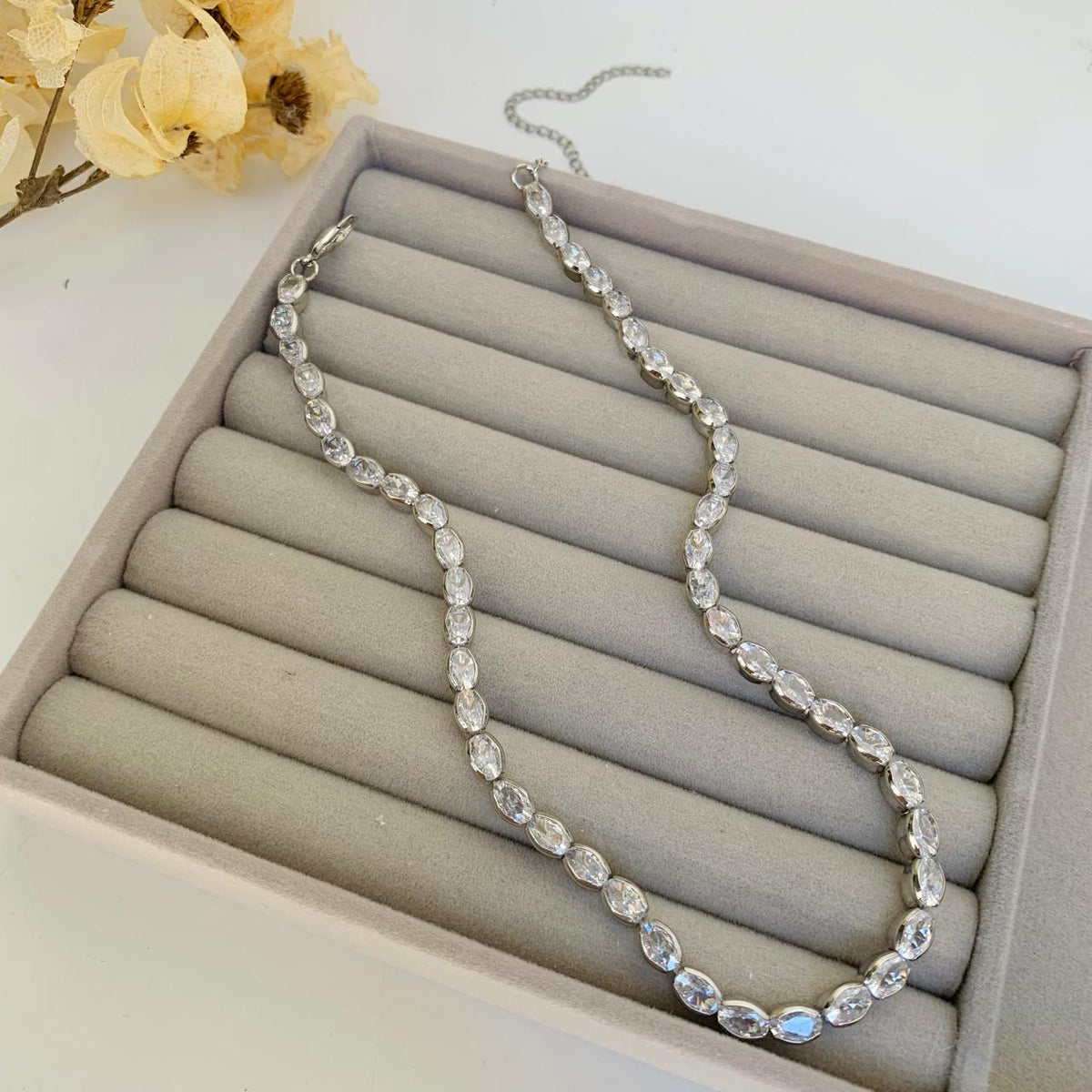 Choker Riviera de Zircônia Baguete Cristal Prata
