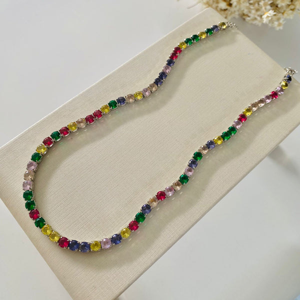 Choker Colorido fino de Zircônia Banho de PRATA