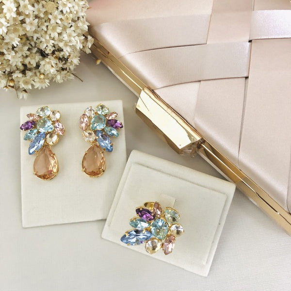 Clutch Metalizada Nude, Brinco e Anel Regulável Larissa