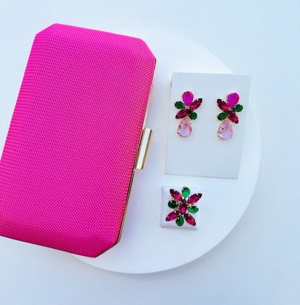 Clutch Rosa com Acessórios em Verde Rosa