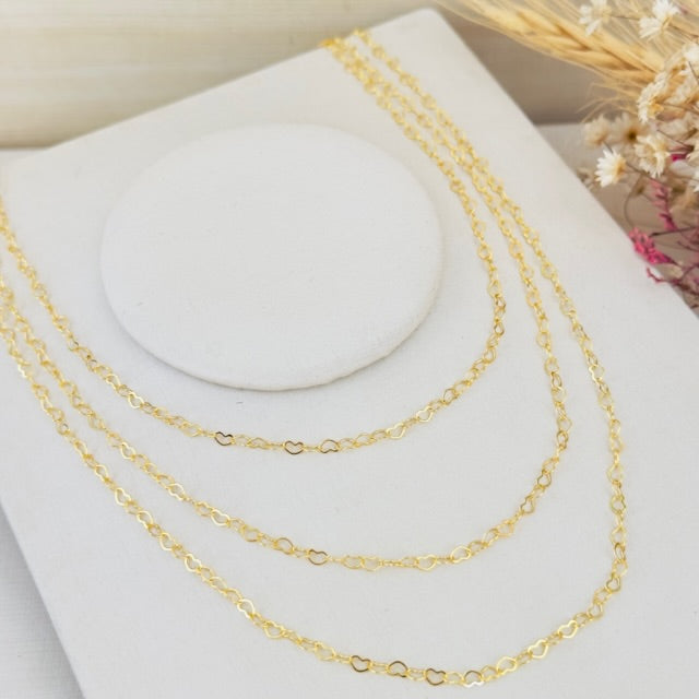 Colar 3 em 1 Corrente Coração Amor Real Dourado