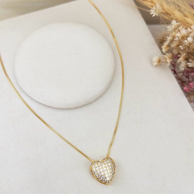 Colar de Coração de Zircônia Cristal Dourado