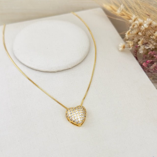 Colar de Coração de Zircônia Cristal Dourado