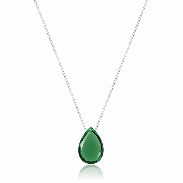 COLAR DE GOTA ESMERALDA DE ZIRCONIA EM BANHO PRATA