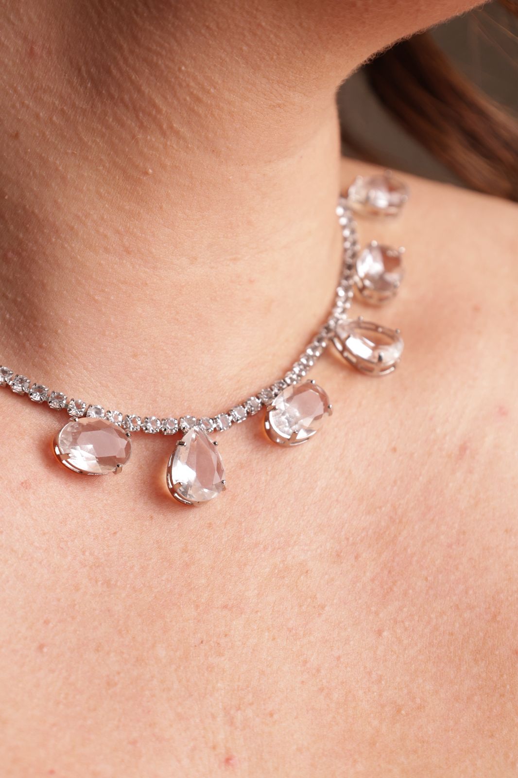 Colar de Zircônia Celine Cristal - Banho de Prata