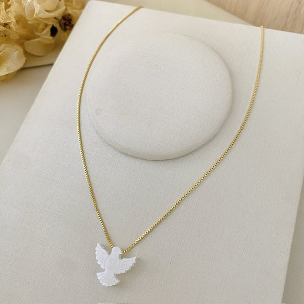 Colar Divino Espírito Santo Madrepérola Corrente Veneziana Dourado
