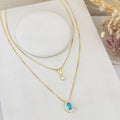 Colar Duplo de Gota Azul Serenity Cravejado com Zircônia Dourado