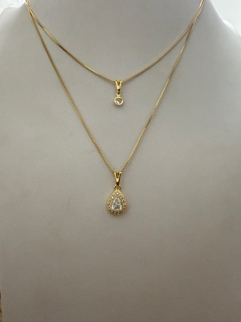 Colar Duplo De Zircônia em Gota Cristal