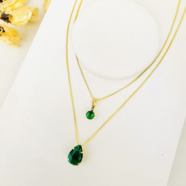 Colar Duplo de Zircônia Esmeralda