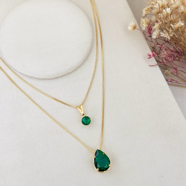 Colar Duplo de Zircônia Esmeralda