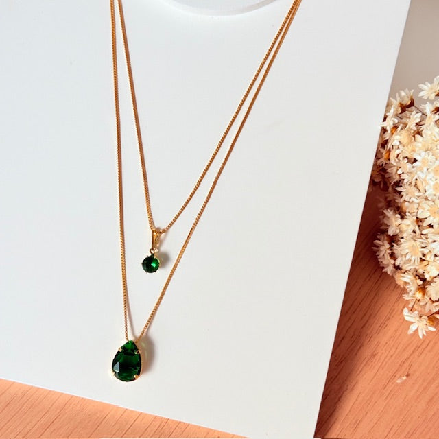 Colar Duplo de Zircônia Esmeralda