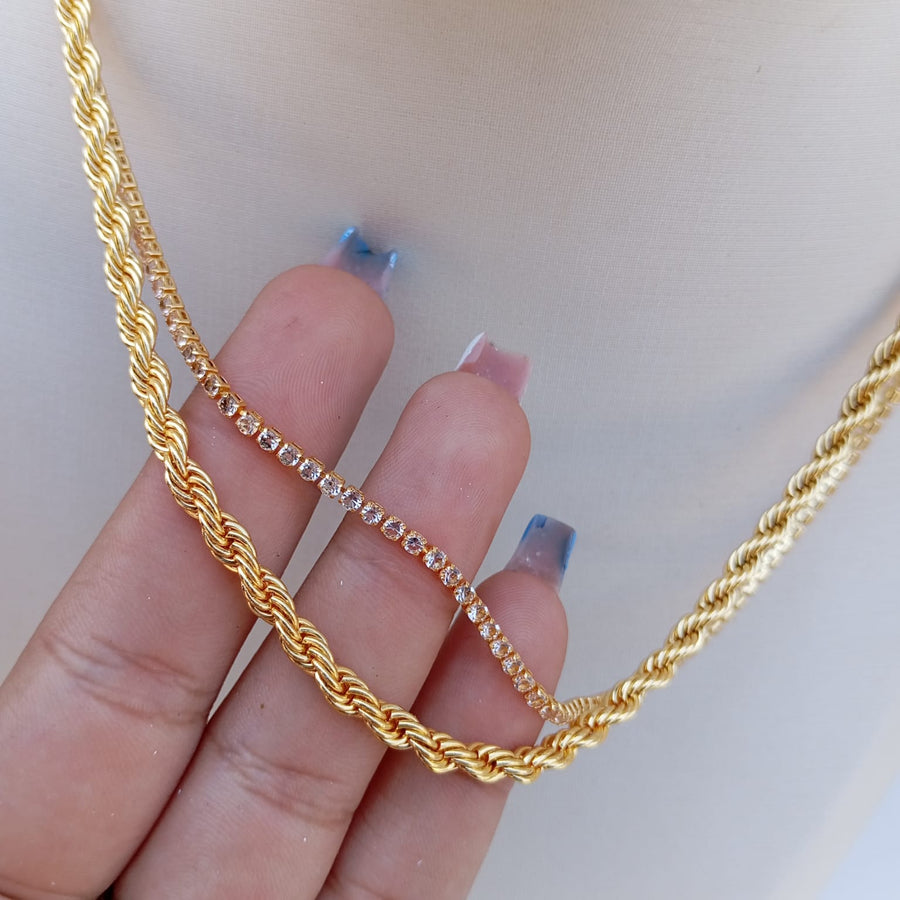 Colar Duplo Lumini Baiano com Zircônia Dourado