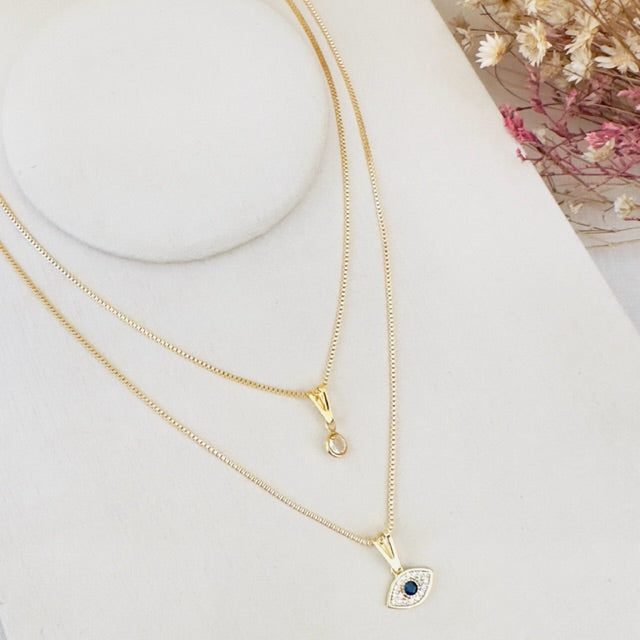 Colar Duplo Olho Grego de Zircônia Dourado