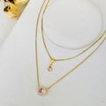 Colar Duplo Rosa e Cristal de Zircônia Dourado