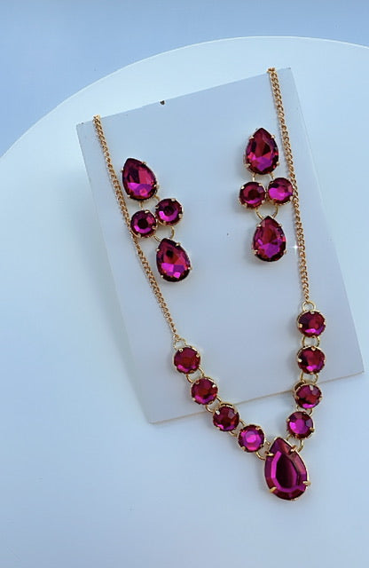 Kit Colar e Brinco Princess Rosa Pink Banho de Ouro