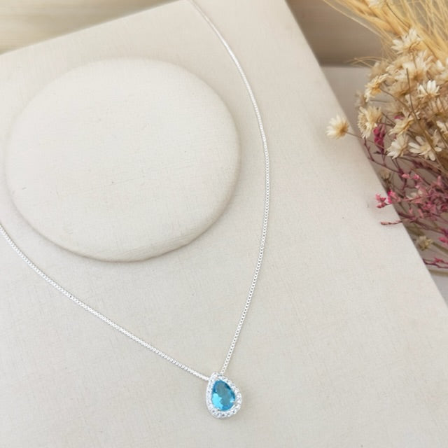 Colar Gota Azul Serenity Cravejada com Zircônia Prata