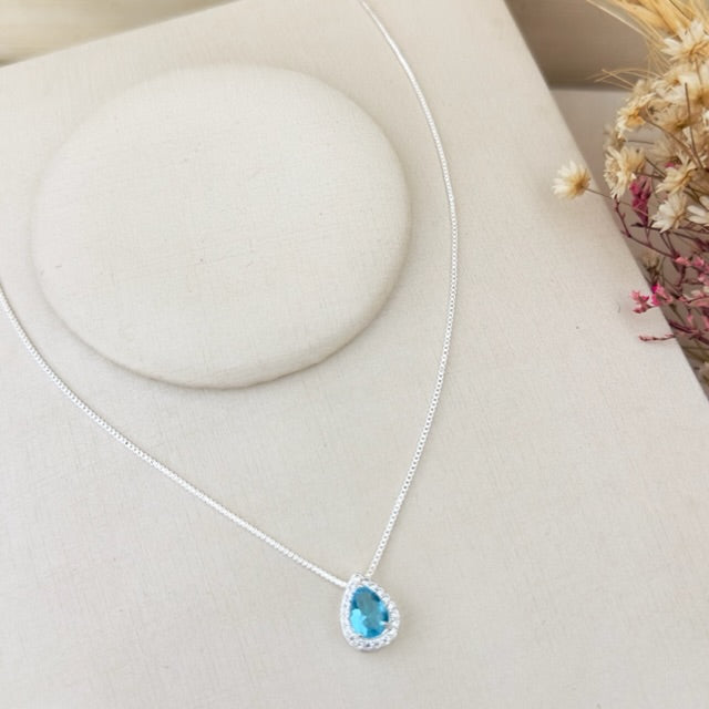 Colar Gota Azul Serenity Cravejada com Zircônia Prata